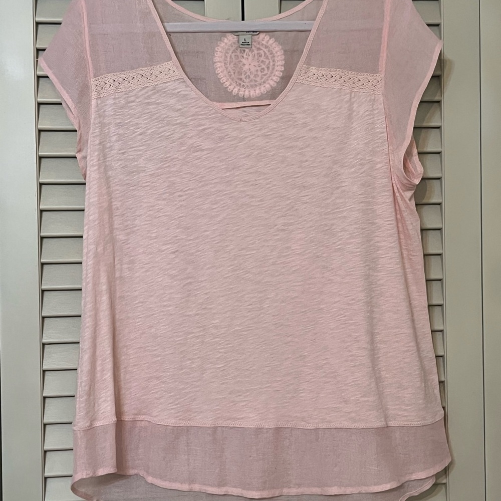 Lucky Brand Light Pink Cap Sleeve Sheer Boxy Blouse